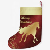 あずき色またはワインの背景の西部の金ゴールドの馬 スモールクリスマスストッキング (裏面)