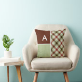 あずき色及びセージグリーンの格子縞 クッション (椅子)