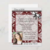 あずき色及び灰色のダマスク織の写真の卒業の招待状 招待状 (正面/裏面)
