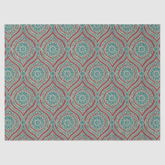 あずき色、ティール(緑がかった色)およびベージュ色のOgeeシックな民族のパターン 薄葉紙 (正面)