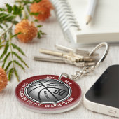 あずき色、白い、銀製のカスタムなバスケットボールのキーホルダー キーホルダー (正面右)