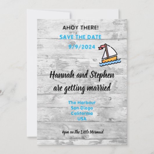 あそこに！ヨットテーマ日付カードの保存 セーブザデート (正面)