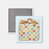 あたたかいキルト スクエアマグネット - 青 マグネット (正面/裏面)
