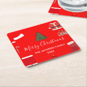 あたたかい赤色のクリスマスパーティーグッズセット スクエアペーパーコースター (アングル)