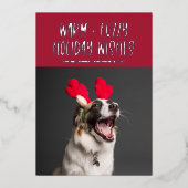 あたたかくてふわふわした願い | ペットの赤いホイルのホリデーカード 箔シーズンカード (正面)