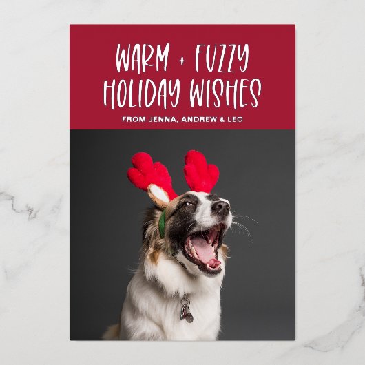 あたたかくてふわふわした願い | ペットの赤いホイルのホリデーカード 箔シーズンカード (正面)