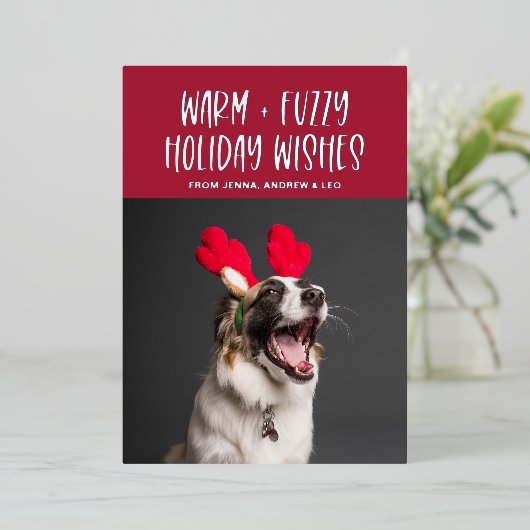 あたたかくてふわふわした願い | ペットの赤いホイルのホリデーカード 箔シーズンカード (立ち正面)