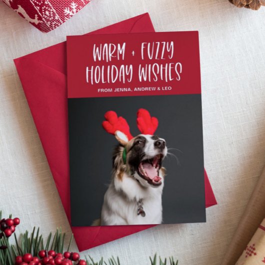 あたたかくてふわふわした願い | ペットの赤いホイルのホリデーカード 箔シーズンカード