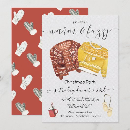 あたたかくてふわふわのセーター ホリデー クリスマスパーティー 招待状 (正面/裏面)
