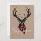 あたたかくて居心地がいい | 赤いバッファロープレイドのサンタのトナカイモノグラム シーズンカード (正面)