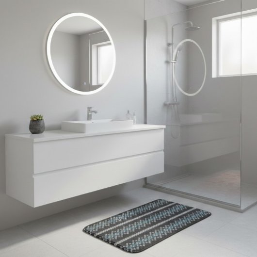 あたたかそうな編み模様　ブラックとグレー バスマット