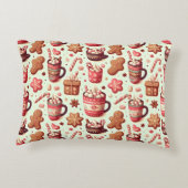 あたたかなクリスマスのココアとジンジャーブレッドのパターン アクセントクッション (裏面)