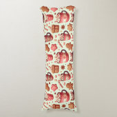 あたたかなクリスマスのココアとジンジャーブレッドのパターン ボディピロー (正面縦)