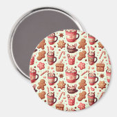 あたたかなクリスマスのココアとジンジャーブレッドのパターン マグネット (正面/裏面)