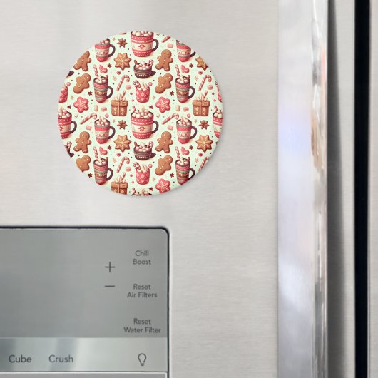 あたたかなクリスマスのココアとジンジャーブレッドのパターン マグネット (インサイチュ (冷蔵庫))