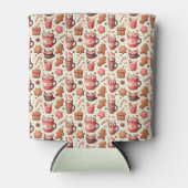 あたたかなクリスマスのココアとジンジャーブレッドのパターン 缶クーラー (正面)