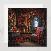 あたたかなクリスマスのコテージのホリデーグリーティングカード シーズンカード (正面/裏面)