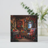 あたたかなクリスマスのコテージのホリデーグリーティングカード シーズンカード (スタンド正面)