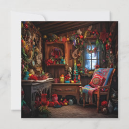 あたたかなクリスマスのコテージのホリデーグリーティングカード シーズンカード