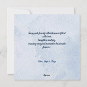 あたたかなクリスマスの喜び、雪だるまとツリーのホリデーカード シーズンカード (裏面)