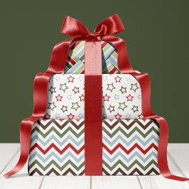あたたかなクリスマスの赤と緑のホリデー ラッピングペーパーシート