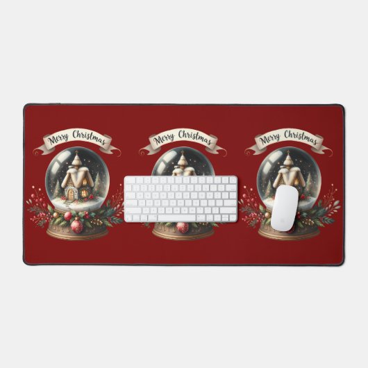 あたたかなクリスマスの雪の地球儀の別荘の情景 デスクマット (キーボード&マウス)