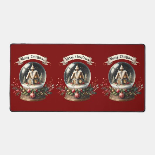 あたたかなクリスマスの雪の地球儀の別荘の情景 デスクマット (正面)