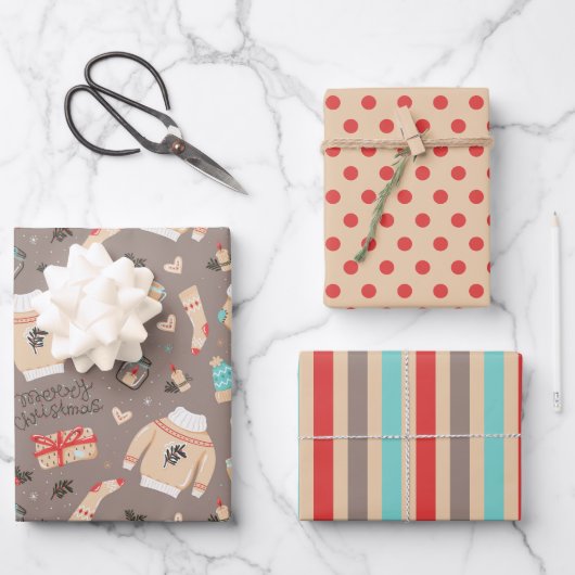 あたたかなクリスマススウェーター&ギフトのホリデーシーズン ラッピングペーパーシート (正面)