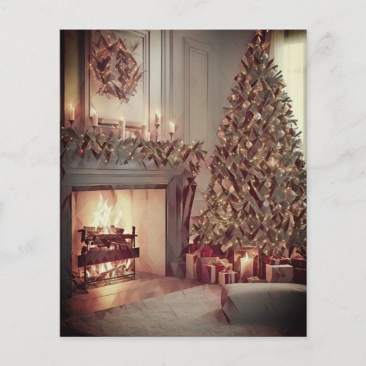 あたたかなクリスマスツリーと暖炉のクラフト用紙 (正面)