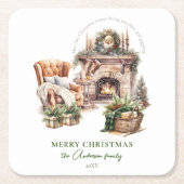 あたたかなクリスマスホリデー　パーソナライズド スクエアペーパーコースター (正面)