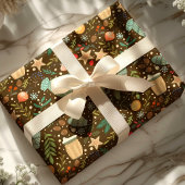 あたたかなココアとミトンのキュートなホリデークリスマス ラッピングペーパー