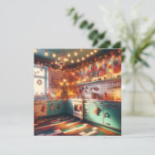 あたたかなコテージのキッチン レトロなクリスマス シーズンカード (スタンド正面)