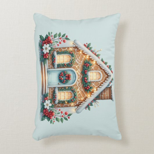 あたたかなジンジャーブレッドハウスのホリデーイラスト アクセントクッション (正面(垂直))
