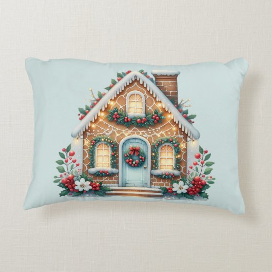 あたたかなジンジャーブレッドハウスのホリデーイラスト アクセントクッション (裏面)