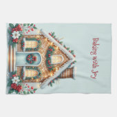 あたたかなジンジャーブレッドハウスのホリデーイラスト キッチンタオル (横)