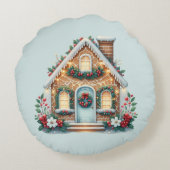 あたたかなジンジャーブレッドハウスのホリデーイラスト ラウンドクッション (裏面)