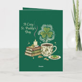 あたたかなセントパトリックデーのアイリッシュコーヒーとヴィンテージの本 カード (裏面)