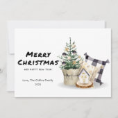 あたたかなチェック柄のクリスマスツリーフラット シーズンカード (正面)