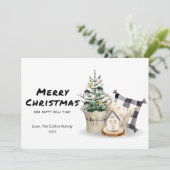 あたたかなチェック柄のクリスマスツリーフラット シーズンカード (スタンド正面)