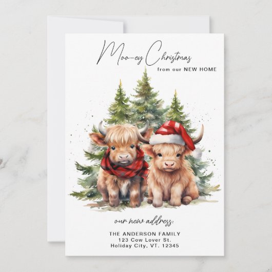 あたたかなハイランド・カウ 新しい住所 メリークリスマス シーズンカード (正面)