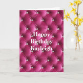 あたたかなピンクのフェイクベルベット誕生日 カード (黄色い花)