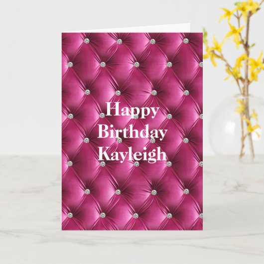 あたたかなピンクのフェイクベルベット誕生日 カード (黄色い花)