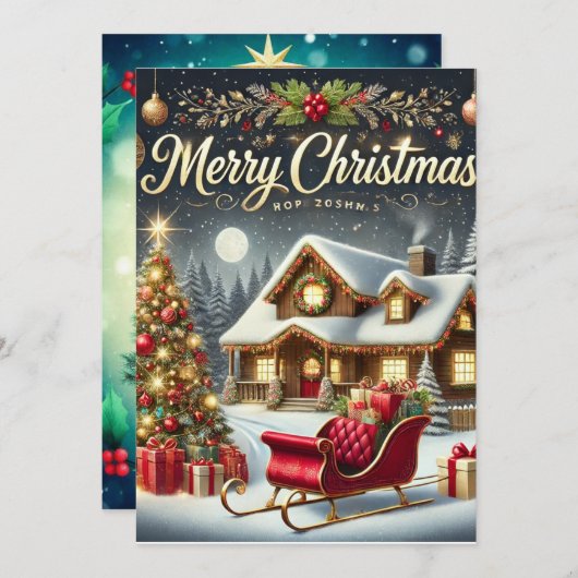 あたたかな冬のクリスマスカード – 楽しいクリスマスを！ シーズンカード (正面/裏面)