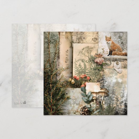 あたたかな冬のディープコテージコア スクラップブックページ 招待状 (正面/裏面)