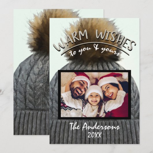 あたたかな冬のビーニー帽子 ホリデー クリスマス フォト 招待状 (正面/裏面)