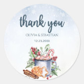 あたたかな冬のホットココア 雪の日々 ありがとう ラウンドシール (正面)