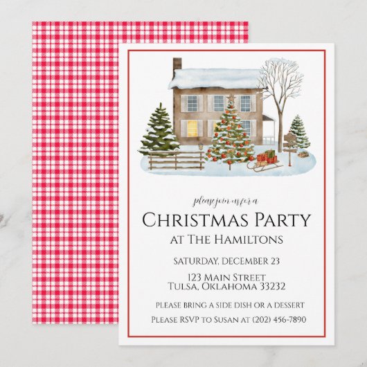 あたたかな冬の家 クリスマスパーティー招待状 招待状 (正面/裏面)