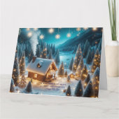 あたたかな冬の小屋の新年のグリーティングカード カード (正面)