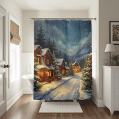 あたたかな冬の村のクリスマス シャワー カーテン