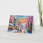あたたかな冬の通りシーン 現代アート カード (正面)